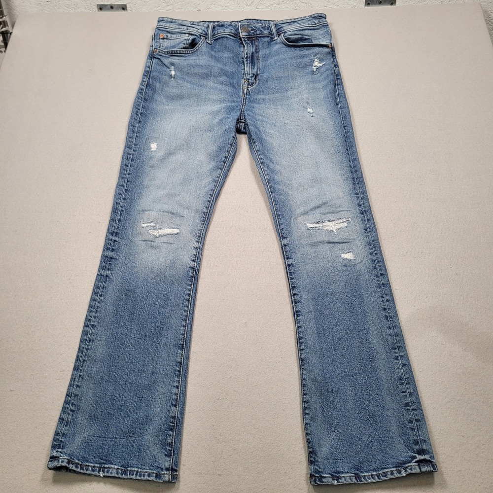 American Eagle Mens Slim Bootcut Easyflex Distressed Blue Jeans 33x32